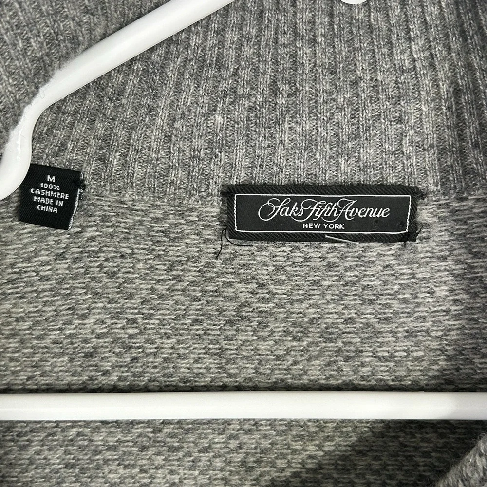 Saks Fifth Avenue Men's 100% Cashmere Quarter-Zip Pullover Sweater Gray Medium